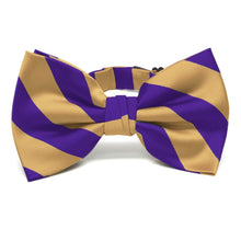 Load image into Gallery viewer, Dark Purple and Honey Gold Striped Bow Tie