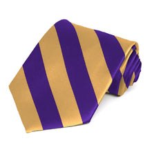 Load image into Gallery viewer, Dark purple and honey gold striped necktie