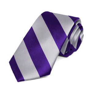 Dark Purple and Silver Striped Slim Tie, 2.5" Width