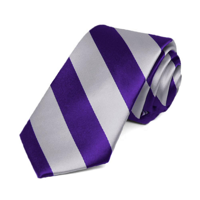 Dark Purple and Silver Striped Slim Tie, 2.5