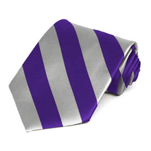 Load image into Gallery viewer, Dark Purple and Silver Striped Tie
