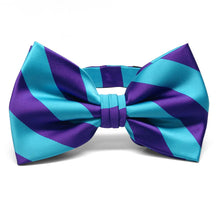 Load image into Gallery viewer, Dark Purple and Turquoise Striped Bow Tie