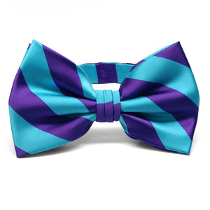 Dark Purple and Turquoise Striped Bow Tie
