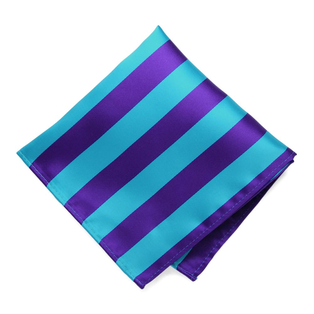 Dark Purple and Turquoise Striped Pocket Square