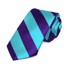 Load image into Gallery viewer, Dark Purple and Turquoise Striped Slim Tie, 2.5&quot; Width