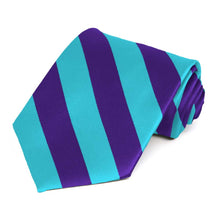 Load image into Gallery viewer, Dark Purple and Turquoise Striped Tie