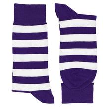Load image into Gallery viewer, Pair of men&#39;s dark purple and white striped socks