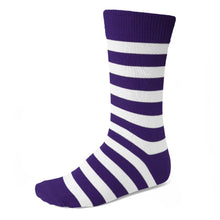 Load image into Gallery viewer, Men&#39;s dark purple and white striped dress socks