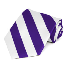 Load image into Gallery viewer, Dark Purple and White Striped Tie