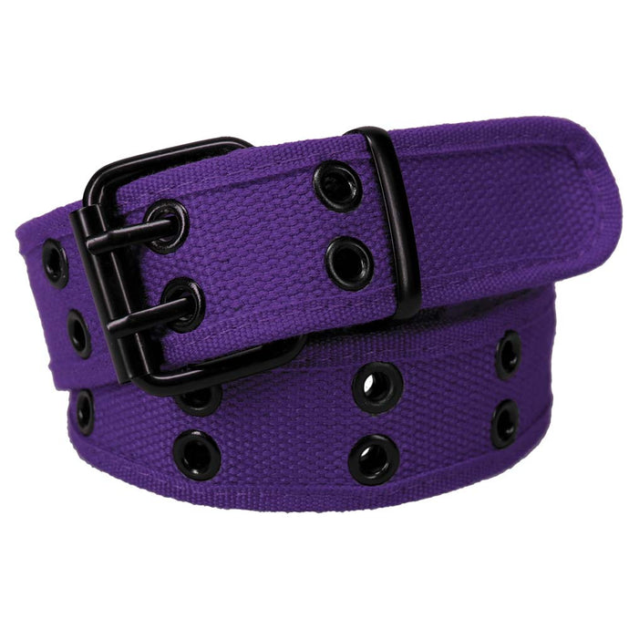 Coiled dark purple double grommet belt with black hardware