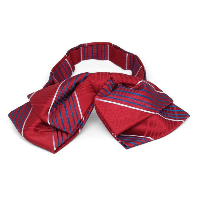 Red and blue plaid floppy bow tie, front view