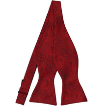 Load image into Gallery viewer, An untied tone-on-tone paisley self-tie bow tie in a dark red color