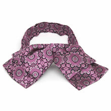 Load image into Gallery viewer, Front view of a deep magenta floral pattern floppy bow tie