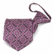 Load image into Gallery viewer, Folded front view of a deep magenta floral pattern zipper style tie