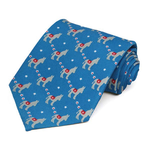 Democrat donkey pattern extra long 63"  necktie in blue.