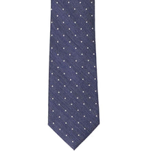 Load image into Gallery viewer, Front view of a denim polka dot necktie