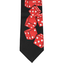 Load image into Gallery viewer, Front view of a black and red dice themed necktie