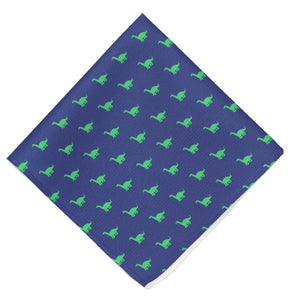 A blue and green brontosaurus pattern pocket square