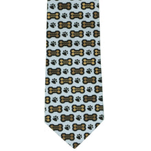 Load image into Gallery viewer, Blue necktie with dog bones and paw prints front view