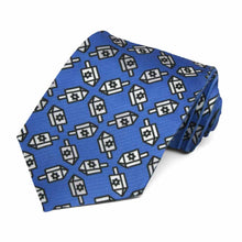 Load image into Gallery viewer, Hanukkah novelty tie featuring a blue dreidel design