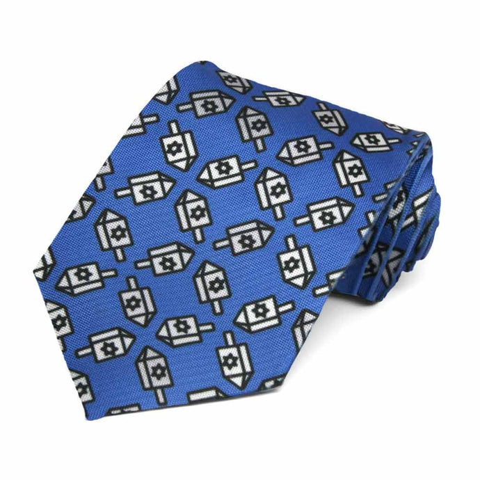 Hanukkah novelty tie featuring a blue dreidel design