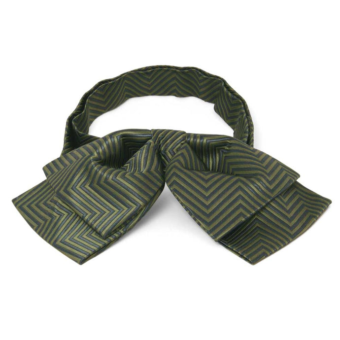 Front view of a dark green and sage green chevron pattern floppy bow tie