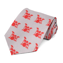 Load image into Gallery viewer, A red drum set on a light gray novelty tie