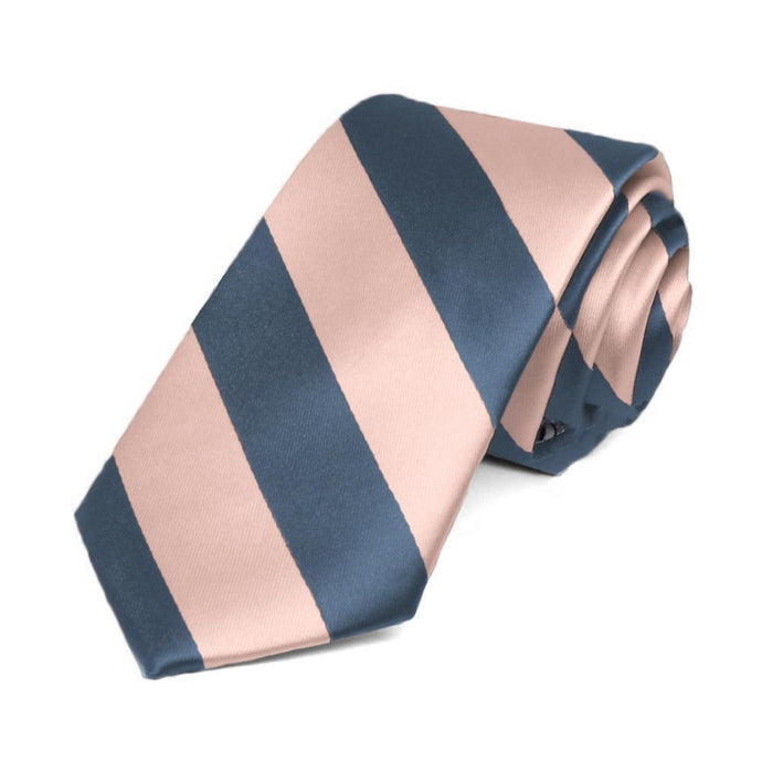 Dusty Blue and Petal Striped Slim Tie, 2.5