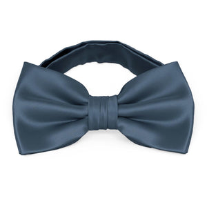 Dusty blue bow tie in a pre-tied band collar style