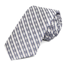 Load image into Gallery viewer, Dusty blue and white checked pattern necktie, roll to show woven texture