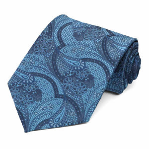Dusty blue textured paisley tie