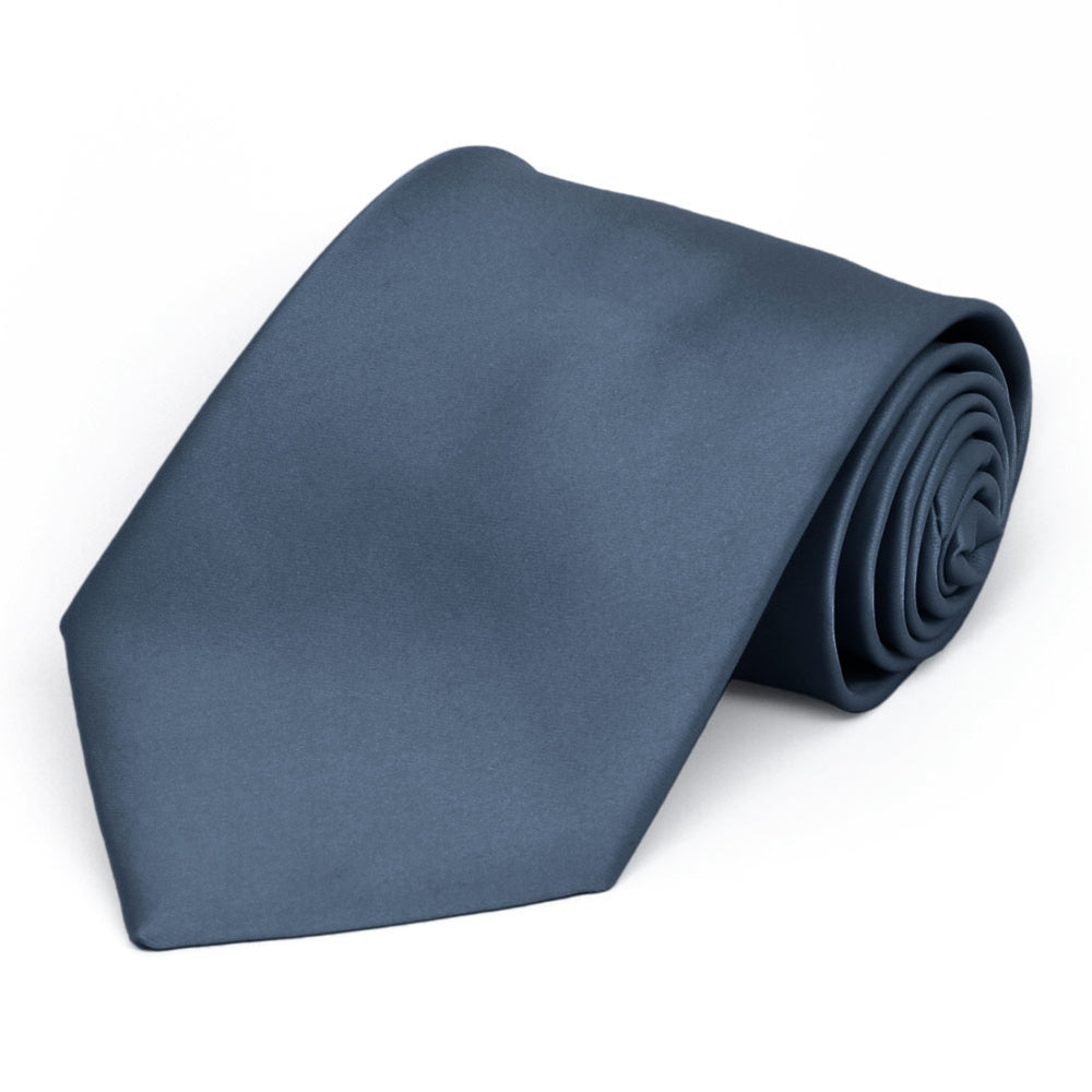 Dusty blue solid color tie, rolled view
