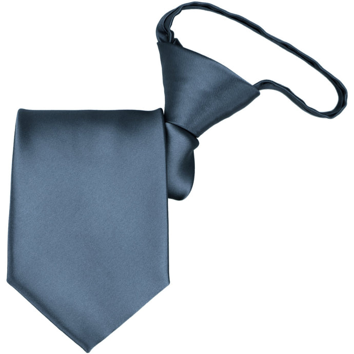 A rolled dusty blue zipper tie