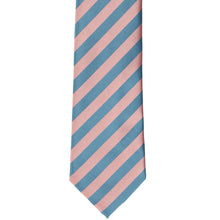 Load image into Gallery viewer, Front view of a dusty pink and blue striped tie
