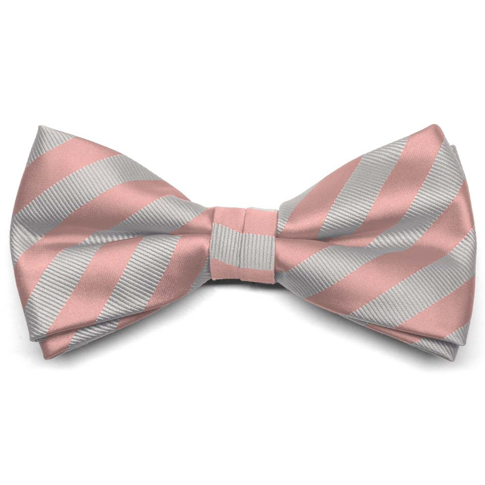 Dusty Pink and Light Gray Formal Striped Bow Tie