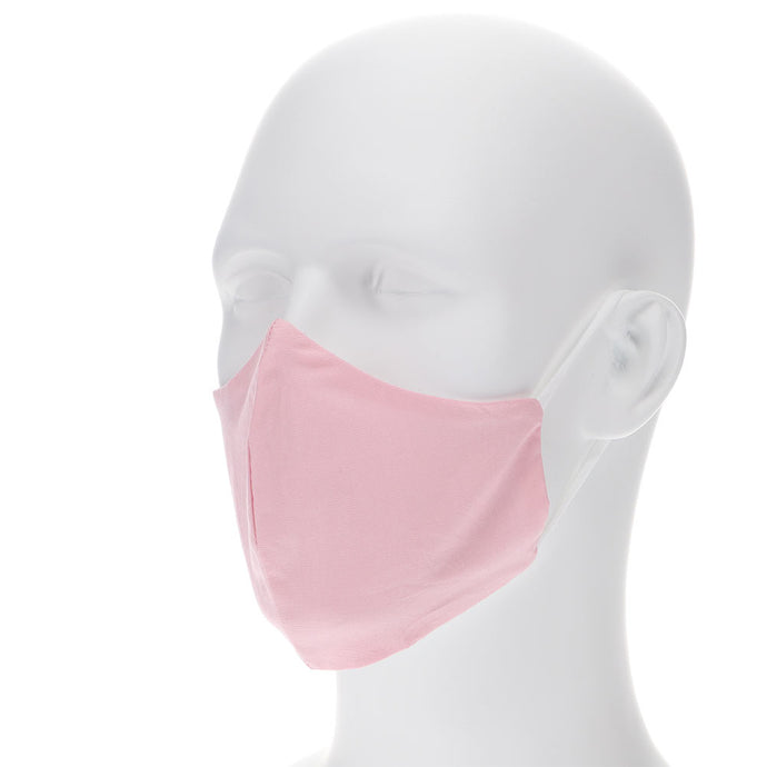 Dusty pink face mask on a mannequin with filter pocket