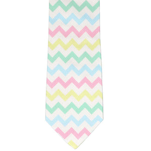 Necktie flat front view with large chevron pattern in spring colors