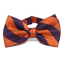 Load image into Gallery viewer, Eggplant and Burnt Orange Striped Bow Tie