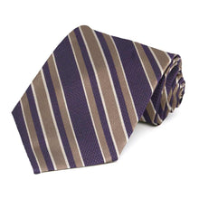 Load image into Gallery viewer, Rolled purple and brown striped tie