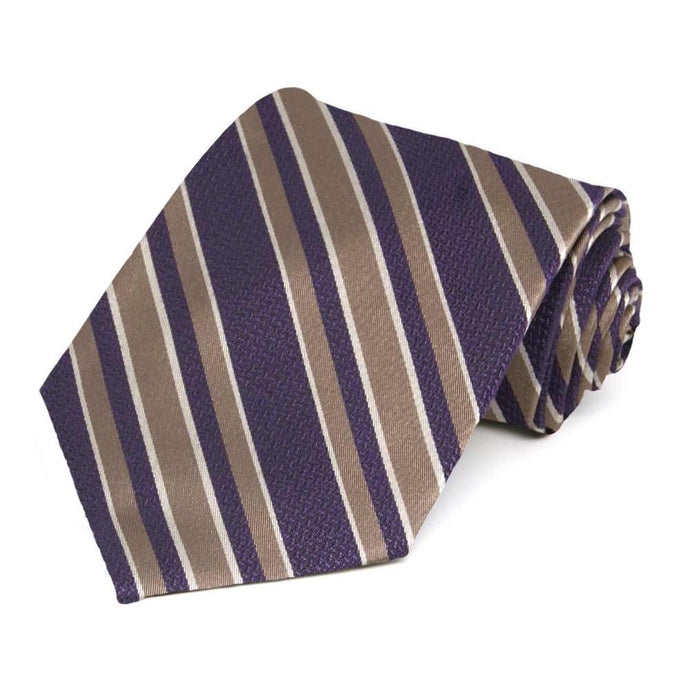 Rolled purple and brown striped tie