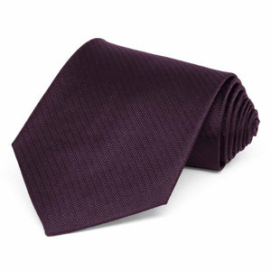 Eggplant Purple Herringbone Silk Extra Long Necktie