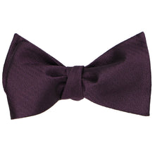Load image into Gallery viewer, A tied eggplant purple self-tie bow tie