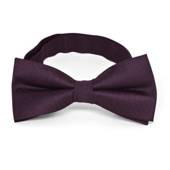 Eggplant Purple Herringbone Silk Bow Tie