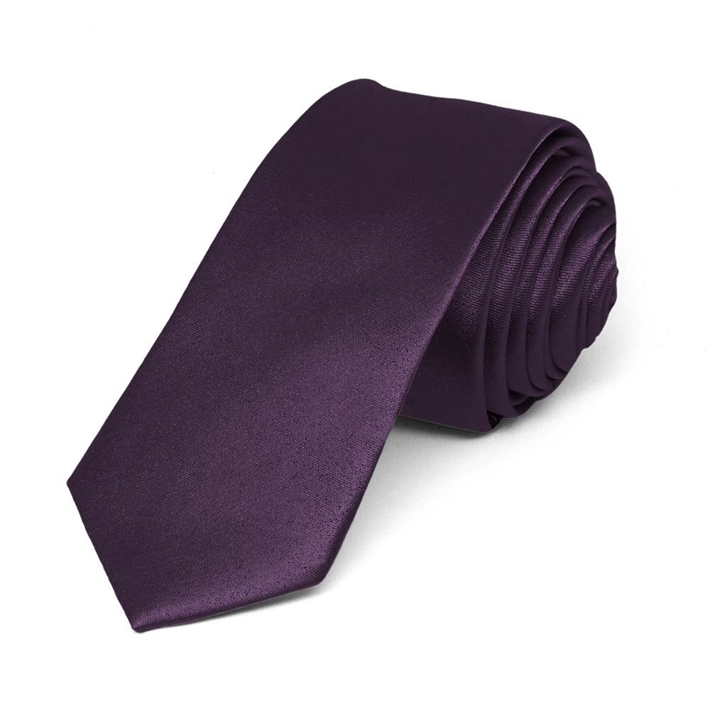 Eggplant Purple Skinny Solid Color Necktie, 2