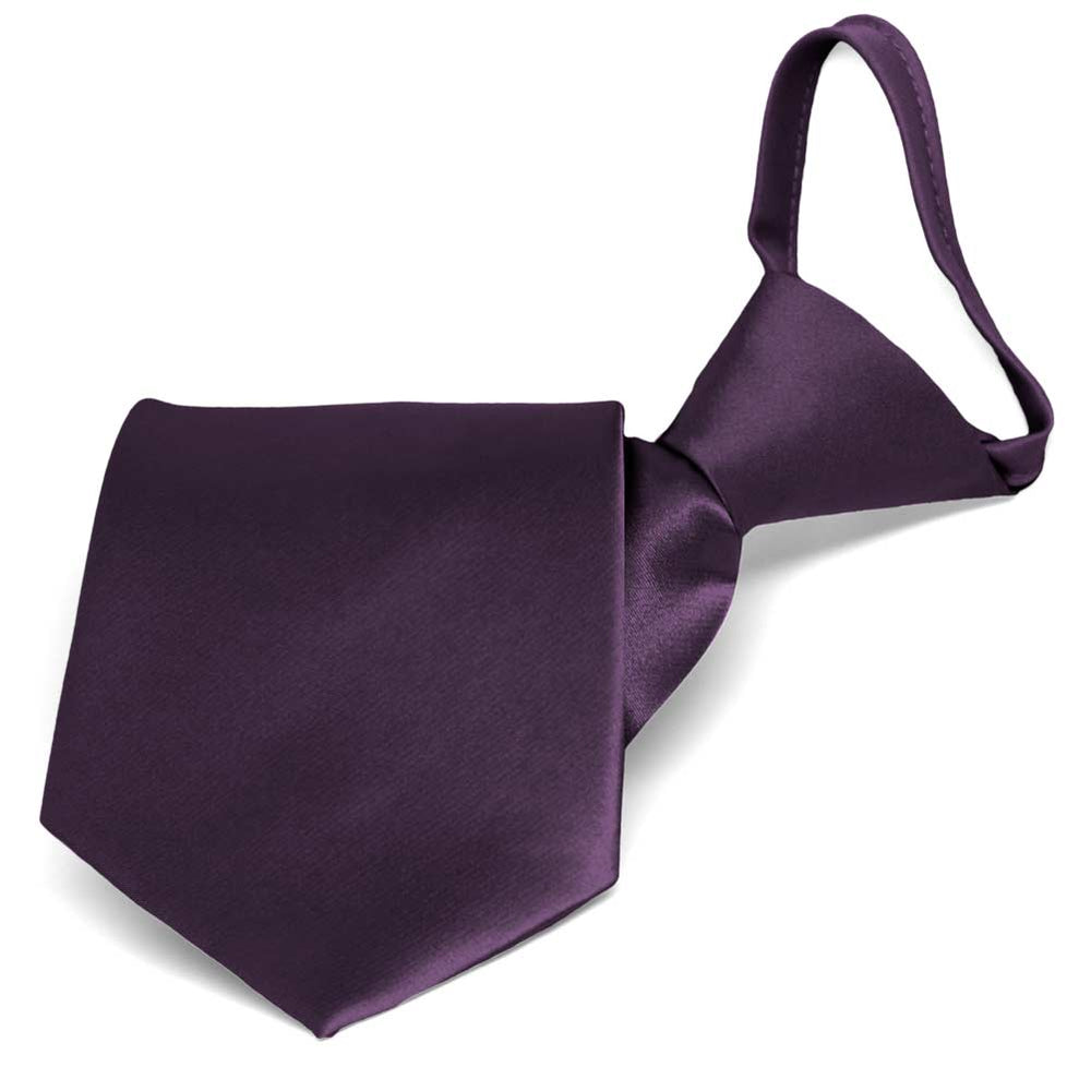 Eggplant Purple Solid Color Zipper Tie