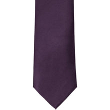 Load image into Gallery viewer, The front of an eggplant purple solid tie, laid out flat
