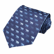 Load image into Gallery viewer, A tiled ombre elephant pattern on a dark blue tie.