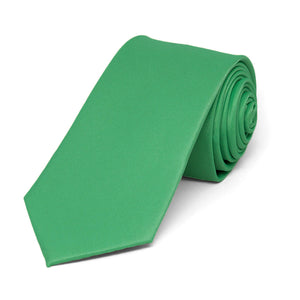Emerald Green Slim Solid Color Necktie, 2.5" Width