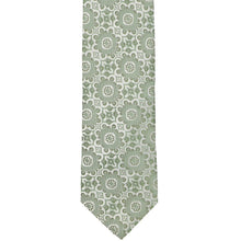 Load image into Gallery viewer, Front tip view of a mint green abstract floral slim tie