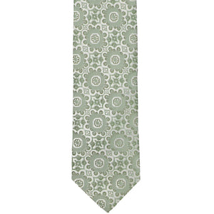 Front tip view of a mint green abstract floral slim tie